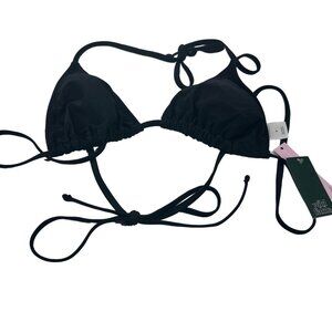 Wild Fable Women's Size Medium 8-10 Swim Top Bikini Halter Long Tie Black New